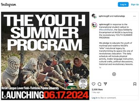 An Instagram post advertising a "summer youth program" posted by @SPHRMcGill on June 12, 2024.