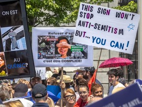 A rally outside City Hall called on Montreal Mayor Valerie Plante to do more to fight antisemitism in the city on Monday, June 17, 2024.