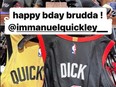 Raptors' Gradey Dick wished Immanuel Quickley a happy birthday on social media.