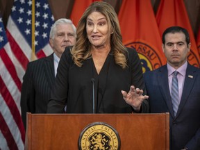 Caitlyn Jenner speaks at a press conference, Monday, March 18, 2024, in Mineola, N.Y.