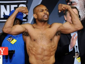 Boxer Roy Jones Jr. poses during the official weigh-in for his bout against Bernard Hopkins in 2010.