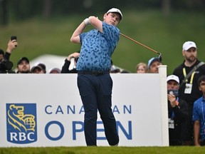 Robert MacIntyre of Scotland plays his shot from the 18th tee during the final round of the RBC Canadian Open at Hamilton Golf & Country Club on June 02, 2024 in Hamilton.