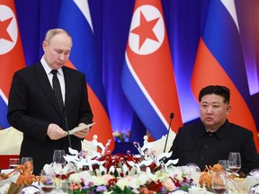 Russian President Vladimir Putin meets with North Korean leader Kim Jong Un.