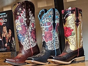 Women's boots on display at the Ariat store