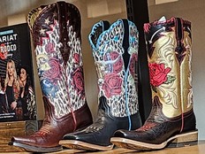 Women's boots on display at the Ariat store