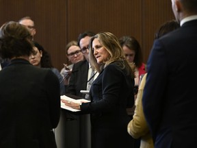 Deputy Prime Minister and Minister of Finance Chrystia Freeland speaks about changes to the capital gains tax inclusion rate, during a news conference on Parliament Hill in Ottawa, on Monday, June 10, 2024.