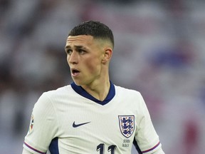 England's Phil Foden looks on during a Group C match between Serbia and England at the Euro 2024 soccer tournament in Gelsenkirchen, Germany, Sunday, June 16, 2024.