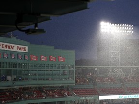 A general view of Fenway Park during a rain delay during a game between the Toronto Blue Jays and the Boston Red Sox on June 26, 2024 in Boston.