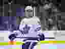 Max Domi, do Toronto Maple Leafs, joga durante um jogo de hóquei da NHL, terça-feira, 19 de março de 2024, na Filadélfia.