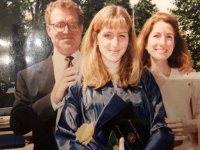 Lauren Preer and her parents at her graduation from Bethesda Chevy Chase High School in 1995. Her mom, Leslie J. Preer, was killed six years later.