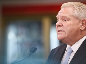 Ontario Premier Doug Ford attends an announcement in Toronto on Friday, May 24, 2024.