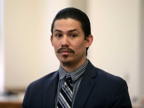 Anthony Martinez watches as the jury members leave the courtroom on Thursday, May 23, 2024, in Flagstaff, Ariz., after the jury found Martinez guilty of all charges including first-degree murder in the 2020 starvation death of his 6-year-old son.