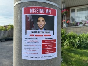 Posters targeting MP Kevin Vuong have been pasted on poles in his neighbourhood -- Supplied photo