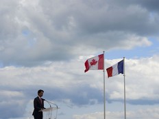 Prime Minister Justin Trudeau delivers a speech on 75th Anniversary of D-Day at Juno Beach in Courseulles-Sur-Mer, France on Thursday, June 6, 2019.