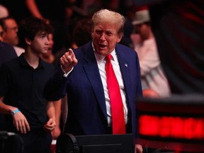 Former U.S. president Donald Trump attends UFC 302 at Prudential Center on June 1, 2024 in Newark, N.J.