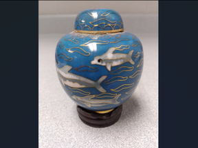 Lambton County OPP say this urn was pulled from the St. Clair River in January 2024.