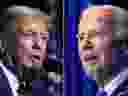 Esta imagem combinada mostra o candidato presidencial republicano, ex-presidente Donald Trump, em 9 de março de 2024, e o presidente Joe Biden em 27 de janeiro de 2024. 
