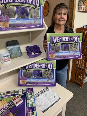 Beagle Ridge Herb Farm owner Ellen Reynolds shows off a unique game available at her lavender farm.