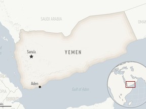 Ini adalah peta lokasi Yaman dengan ibu kotanya, Sanaa. (Foto AP)