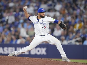 Blue Jays' Yimi Garcia pitches to the Pittsburgh Pirates during the ninth inning at the Rogers Centre on June 2, 2024 in Toronto.