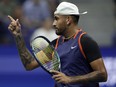 Nick Kyrgios celebrates during his match against Daniil Medvedev at the U.S. Open in 2022.