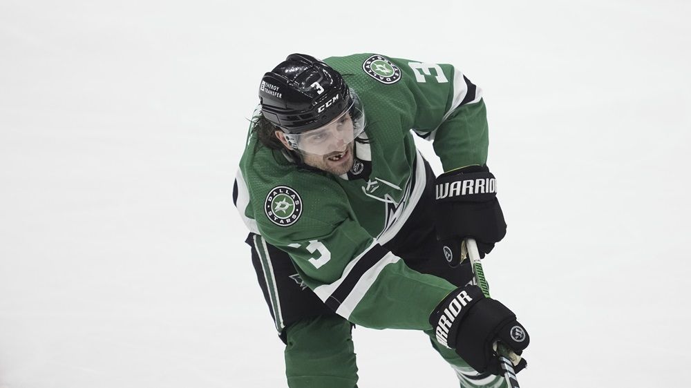 Defenceman Chris Tanev makes a pass during a game with the Dallas Stars last season. Tanev has joined the Maple Leafs.