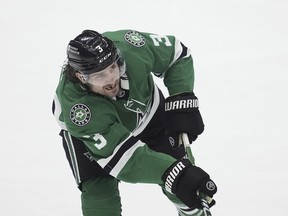 Defenceman Chris Tanev makes a pass during a game with the Dallas Stars last season. Tanev has joined the Maple Leafs.