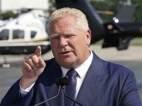 Premier Doug Ford speaks during a press conference.