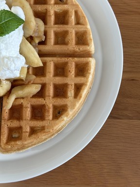 Tonja Buder makes an incredible waffle as part of the breakfast offerings at the Everly Inn in PEC. SARA SHANTZ PHOTO