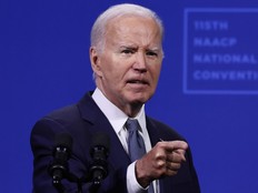 U.S. President Joe Biden speaks at the 115th NAACP National Convention at the Mandalay Bay Convention Center in Las Vegas, Tuesday, July 16, 2024.