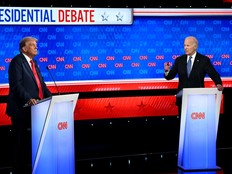 Former U.S. President and Republican presidential candidate Donald Trump and U.S. President Joe Biden participate in the first presidential debate of the 2024 elections at CNN's studios in Atlanta, Thursday, June 27, 2024.