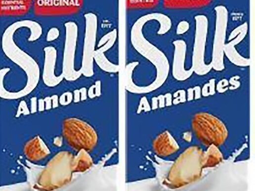 English and French containers for Original Silk Almond milk are shown in this undated handout photo. THE CANADIAN PRESS/HO - Canadian Food Inspection Agency
