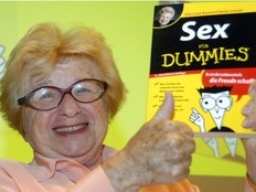 Dr. Ruth Westheimer holds a copy of her book "Sex for Dummies" at the International Frankfurt Book Fair 'Frankfurter Buchmesse' in Frankfurt, Germany, Thursday, Oct. 11, 2007.