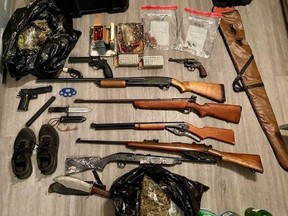 Weapons and drugs seized by police.