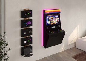 Polycade Sente is a wall-mountable retro-looking machine available in white or black with various trim options, a hot-swappable controller system and can play classic arcade games as well as modern titles.