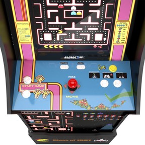 Arcade1Up’s collection of Namco games includes Ms. Pac-Man and Galaga, among many other iconic titles.