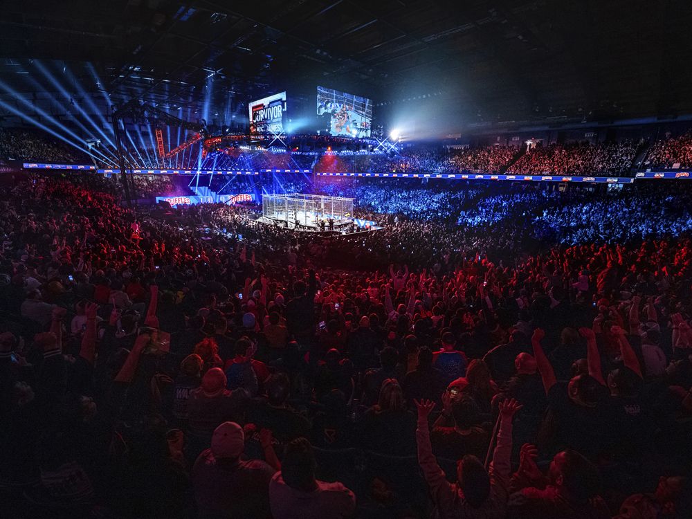 This image provided by WWE shows the crowd at a Survivor Series event at Allstate Arena in Chicago, Saturday, Nov. 25, 2023.  