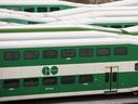 GO Trains are seen in downtown Toronto, Jan. 13, 2017.