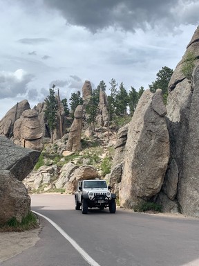 Unusual geo-formations along the ‘Needles Highway’ near Mount Rushmore. South Dakota Governor Peter Norbeck designed the road more than 100 years ago to ease driving challenges, maximize the natural beauty for tourists and eventually work in harmony for the best photo ops of the presidential monument. Lance Hornby/Toronto Sun