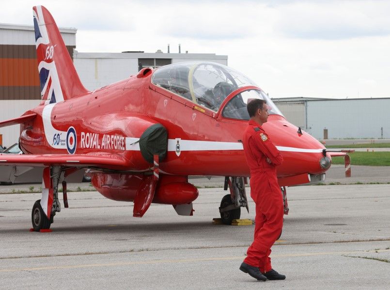 The RAF Red Arrows acrobatic team, who will participate in the 75th Canadian International Air Show this weekend over the CNE and are celebrating their 60th diamond anniversary this year, are seen here on Thursday, Aug. 29, 2024.
