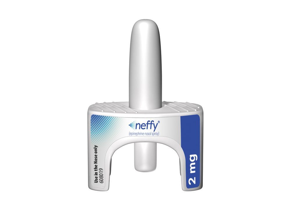 This image provided by ARS Pharmaceuticals on Friday, August 9, 2024, shows Neffy's nasal spray for the treatment of severe allergic reactions.