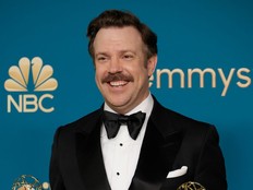 Jason Sudeikis is pictured backstage at the Emmy Awards in September 2022.
