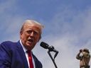 Republican presidential nominee former President Donald Trump speaks during a campaign rally at North Carolina Aviation Museum, Wednesday, Aug. 21, 2024, in Asheboro, N.C.
