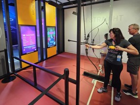 An interactive archery exhibit at the U.S. Olympic & Paralympic Museum in Colorado Springs, Colo.
