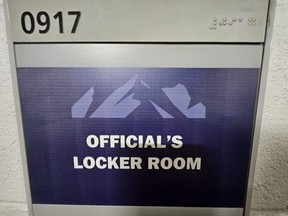 Sign outside the locker room used by game officials