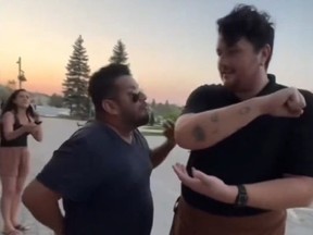 An unidentified man (L) unleashes a profanity-laced tirade on Magnone’s Italian Kitchen waiter Robbie Martin (R) after allegedly walking out on a nearly $350 dinner bill at the Blue Mountain Resort on Sunday, Sept. 15, 2024.