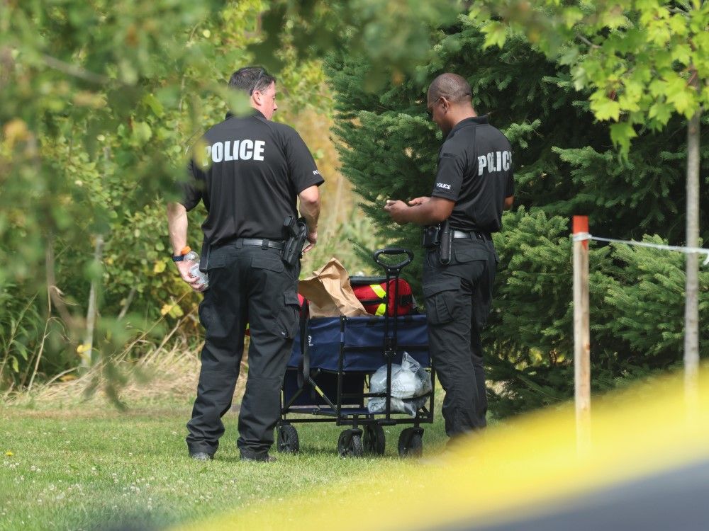 York Regional Police officers are seen investigating a fatal shooting in Keswick's Bayview Park on Wednesday, Sept. 18, 2024.