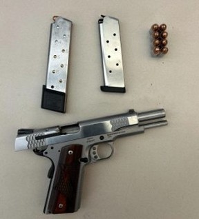 Toronto Police say offices seized a Smith and Wesson 1911 .45 calibre Semi Auto handgun early Tuesday morning.