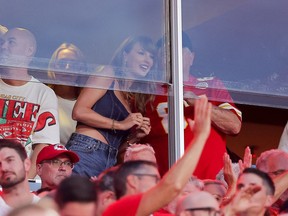 Taylor Swift watches as the Kansas City Chiefs take on the Baltimore Ravens during the fourth quarter at GEHA Field at Arrowhead Stadium on September 05, 2024 in Kansas City, Missouri.