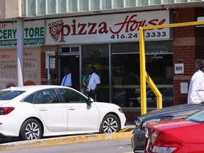 Mario Giddings, 15, was shot dead outside Tudo’s Pizza House on Trethewey Dr., west of Black Creek Dr. on Monday night. Pictured on Sept. 3, 2024. (Jack Boland, Toronto Sun)